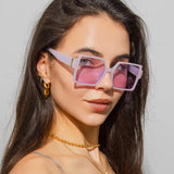 Model Using Retro Cycling Square Large Frame Sunglasses