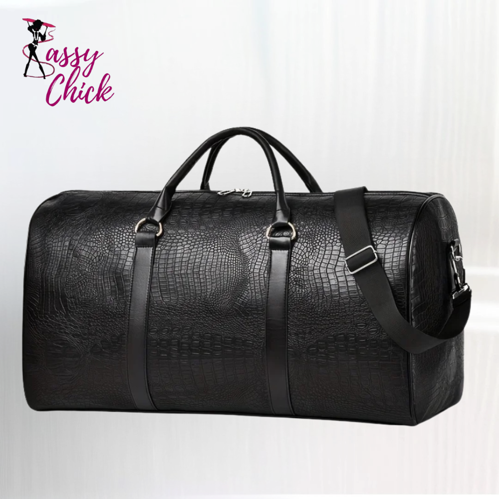 Retro Large Capacity Crocodile-Textured Travel Duffel Bag Sassy Chick Logo