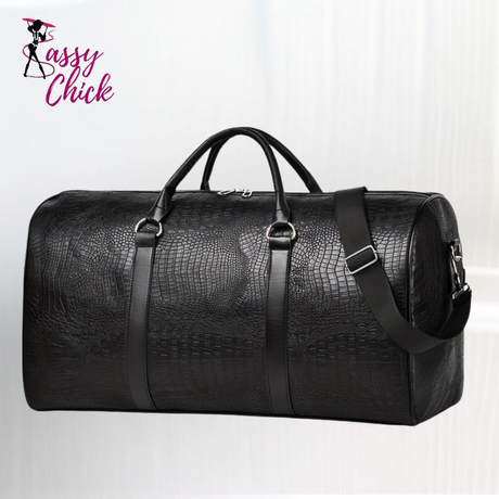 Retro Large Capacity Crocodile-Textured Travel Duffel Bag Sassy Chick Logo