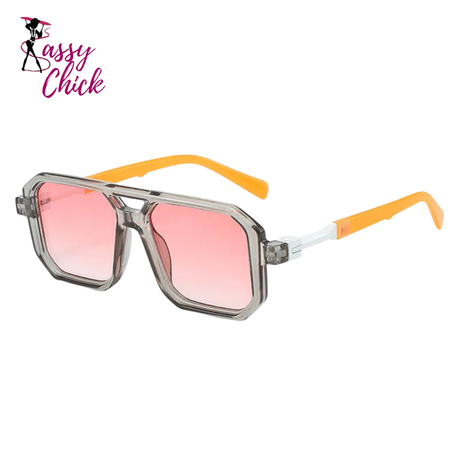 Retro Men Square Sunglasses Sassy Chick Logo