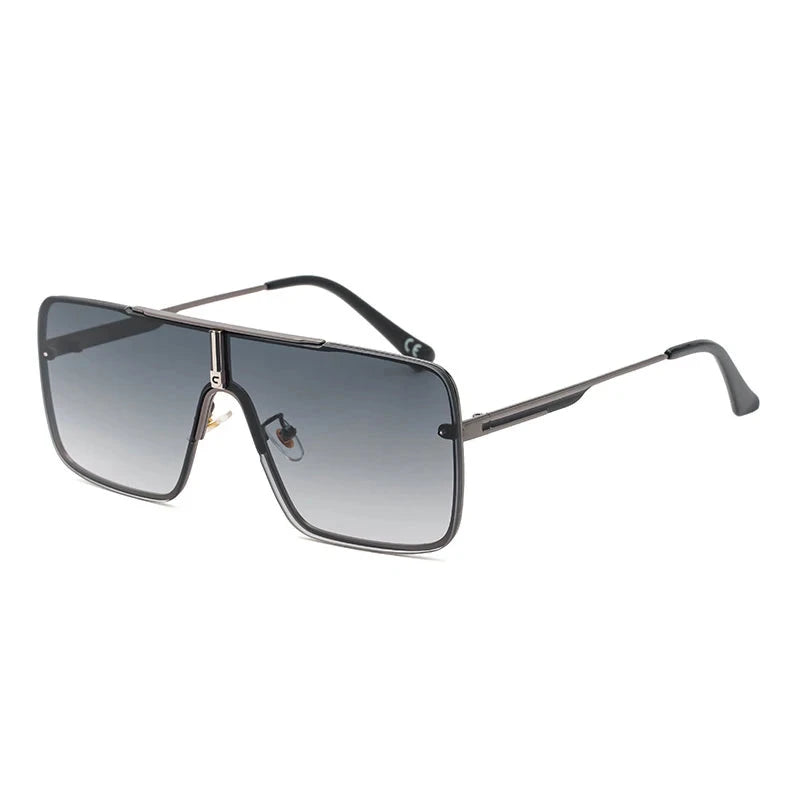 Retro Oversized Square Metal Frame Sunglasses grey lens