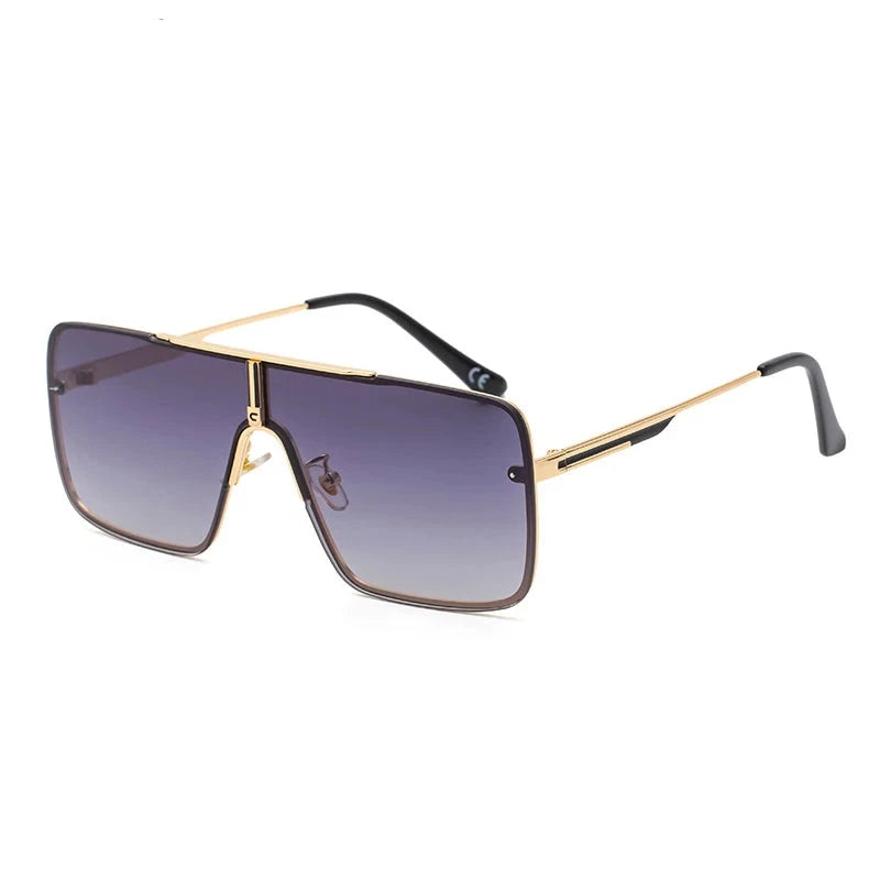 Retro Oversized Square Metal Frame Sunglasses blue lens