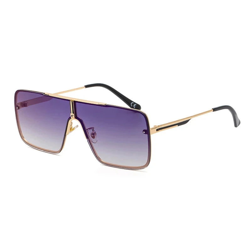 Retro Oversized Square Metal Frame Sunglasses purple lens
