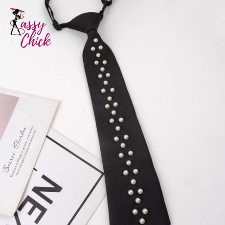 Retro Pearl Bowtie Necktie Sassy Chick Logo