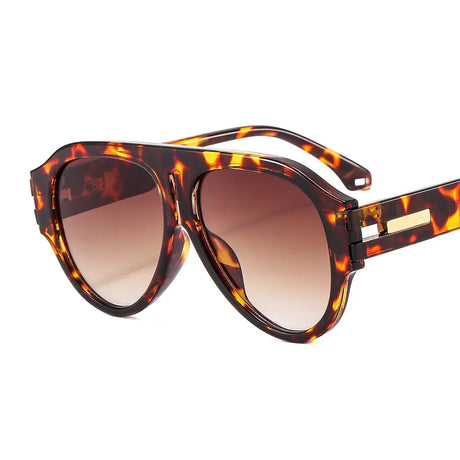 leopard Retro Pilot Oversized Sunglasses