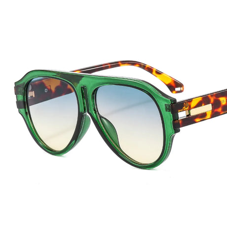 green Retro Pilot Oversized Sunglasses