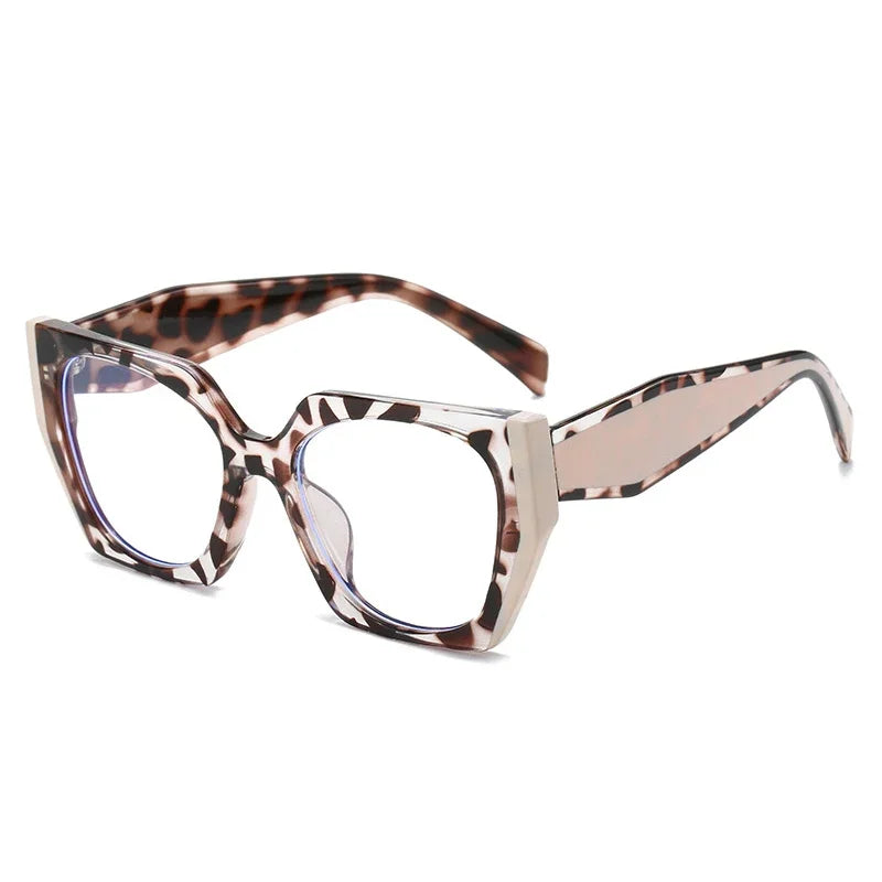 Retro Polygon Cat Eye Eyewear white brown