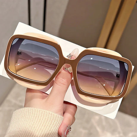 Brown Retro Polygonal Color Blocking Sunglasses