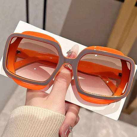 Orange Retro Polygonal Color Blocking Sunglasses