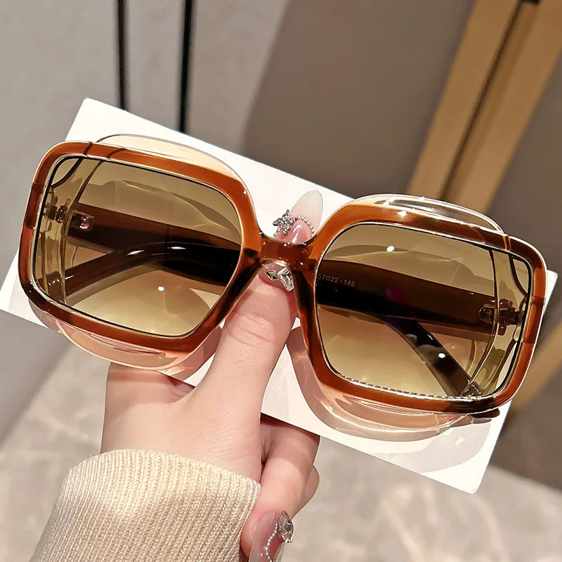 Brown Retro Polygonal Color Blocking Sunglasses
