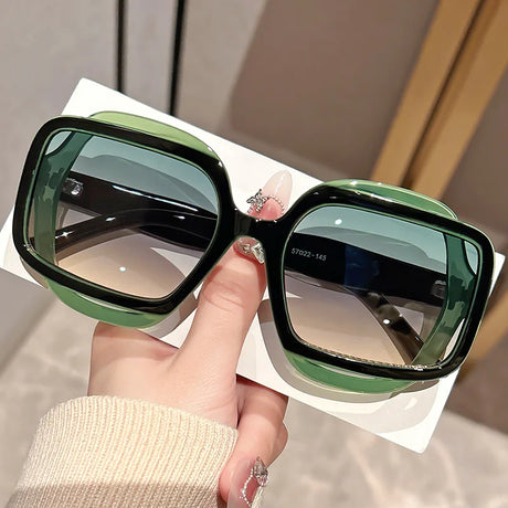 Green Retro Polygonal Color Blocking Sunglasses
