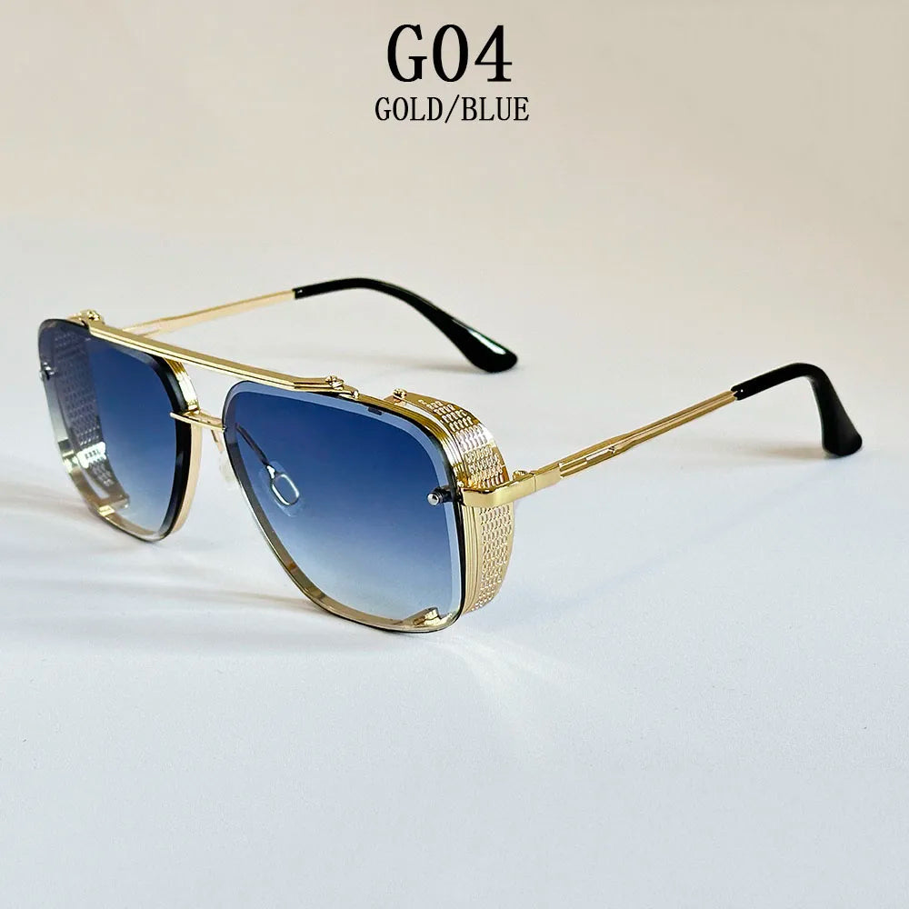 Blue Retro Punk Square Steampunk Men Sunglass