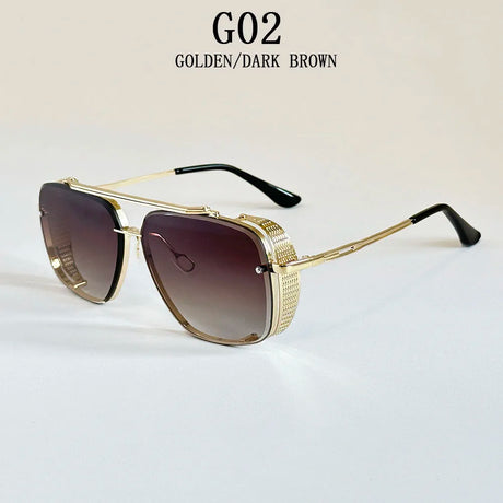 Brown Retro Punk Square Steampunk Men Sunglass
