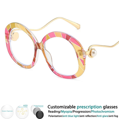 Pink Gold Retro Resin Optical Spectacles Presbyopia Eyeglass
