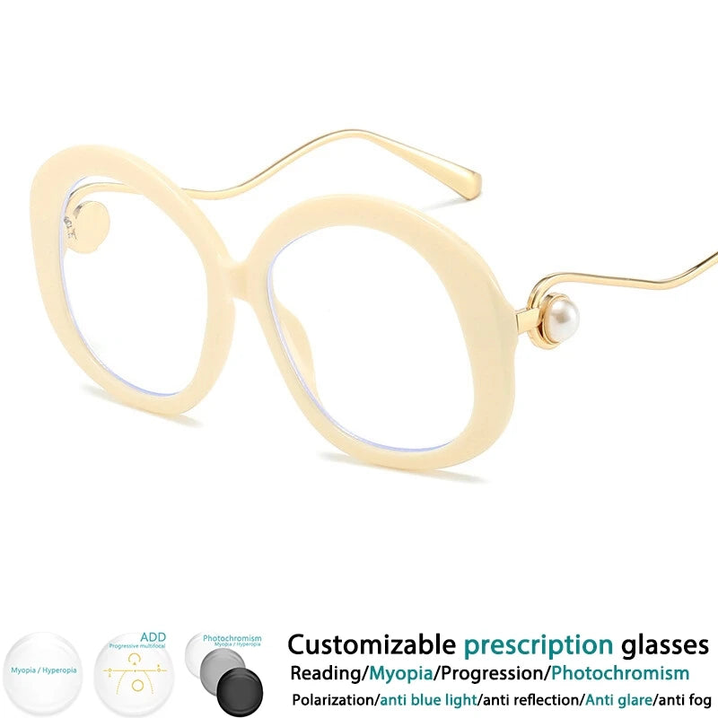 Beige Retro Resin Optical Spectacles Presbyopia Eyeglass