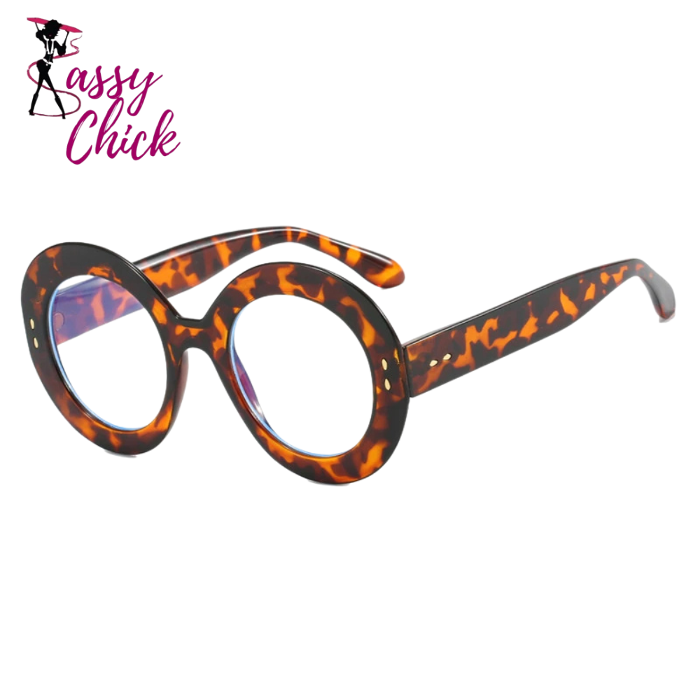 Retro Round Photochromic Anti Blue Light Eyewear Sassy Chick Logo