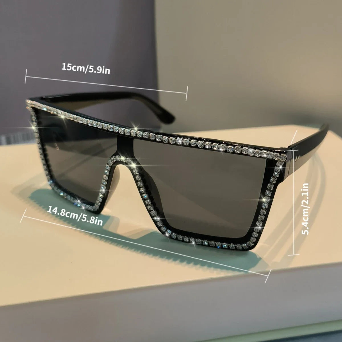 Size of Retro Shiny Rhinestone Vintage Square Sunglasses