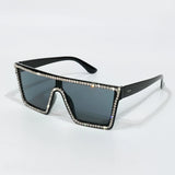 Black Retro Shiny Rhinestone Vintage Square Sunglasses