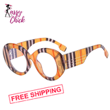 Retro Stripe Round Anti Blue Light Glasses Sassy Chick Logo
