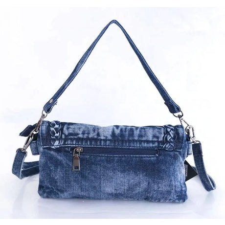 back blue denim handbag