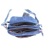 compartment blue denim handbag