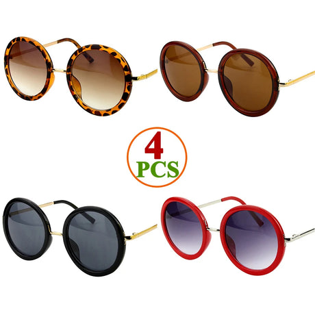 4pcs Retro Travel Drive Circle Frame Vintage Sunglasses