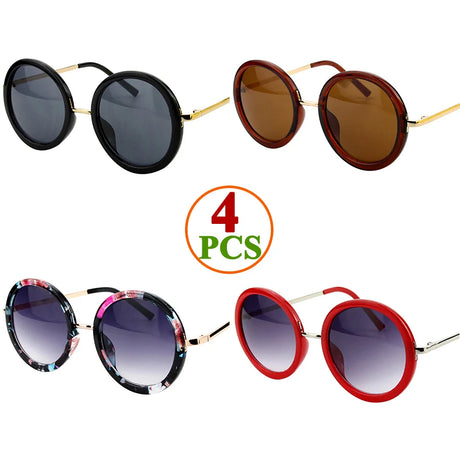 4pcs Retro Travel Drive Circle Frame Vintage Sunglasses