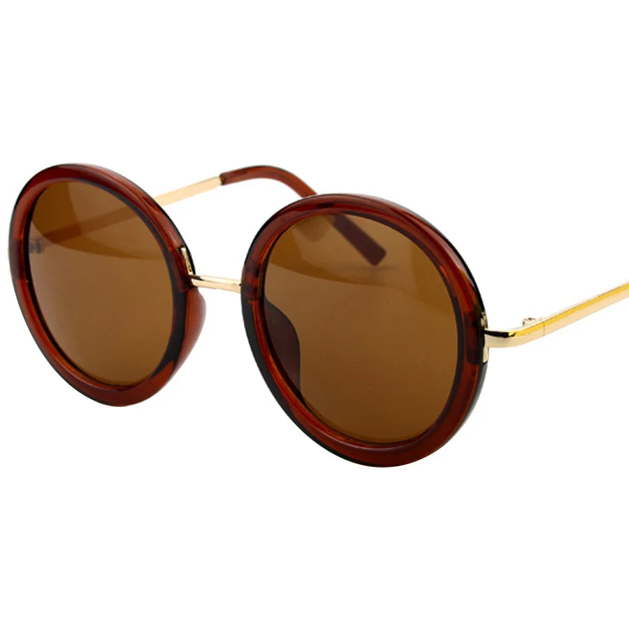 Brown Retro Travel Drive Circle Frame Vintage Sunglasses