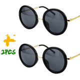 Black Retro Travel Drive Circle Frame Vintage Sunglasses
