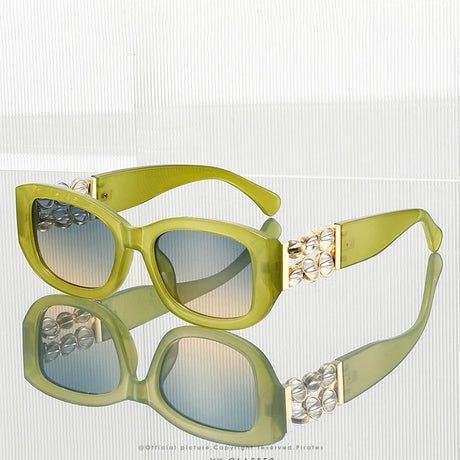 Green Retro UV400 Ins Style Beads Fashion Sunglasses