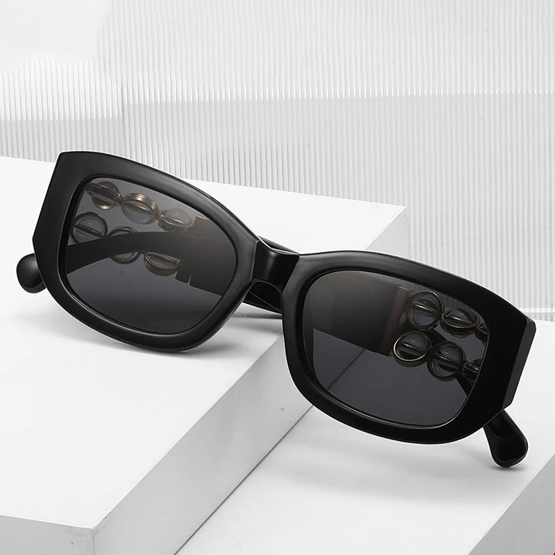 Black Retro UV400 Ins Style Beads Fashion Sunglasses