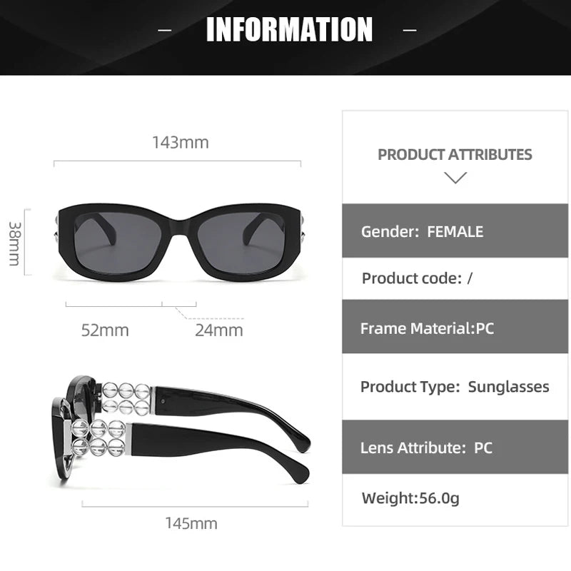 Size of Retro UV400 Ins Style Beads Fashion Sunglasses
