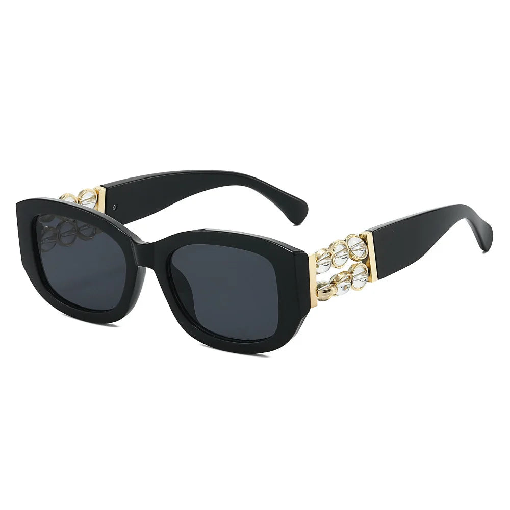 Black Retro UV400 Ins Style Beads Fashion Sunglasses