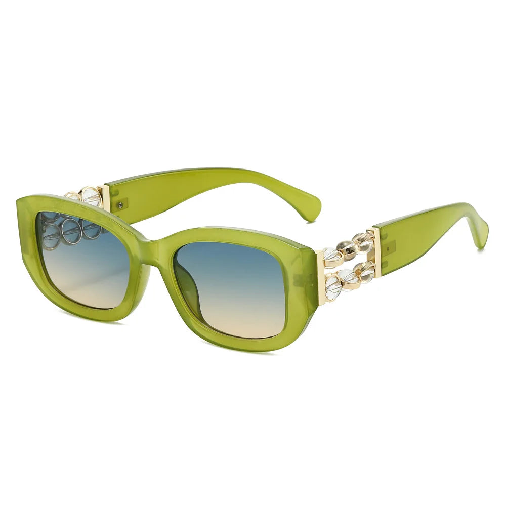 Green Retro UV400 Ins Style Beads Fashion Sunglasses