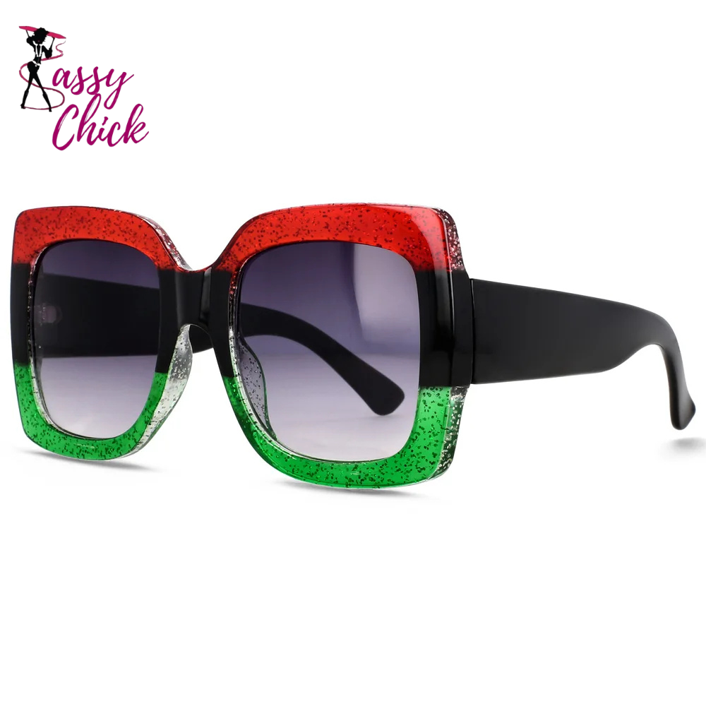 Retro Uv400 Square Vintage Big Frame Sunglasses Sassy Chick Logo 