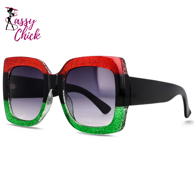 Retro Uv400 Square Vintage Big Frame Sunglasses Sassy Chick Logo 