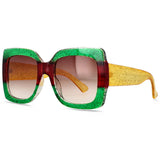 Green Retro Uv400 Square Vintage Big Frame Sunglasses