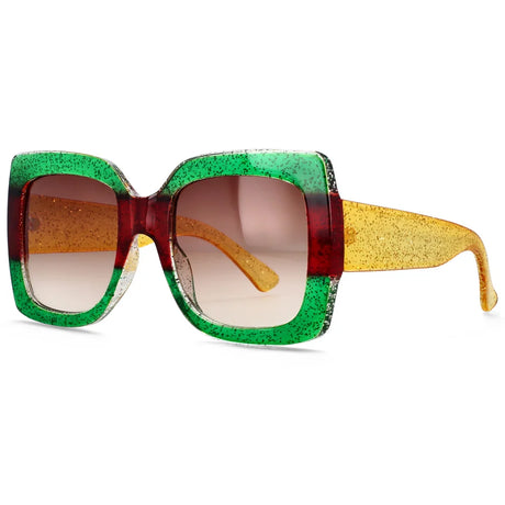 Green Retro Uv400 Square Vintage Big Frame Sunglasses