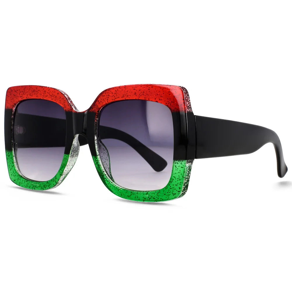 Red Retro Uv400 Square Vintage Big Frame Sunglasses