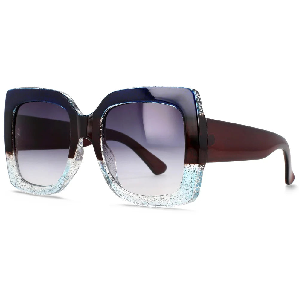 Blue Retro Uv400 Square Vintage Big Frame Sunglasses