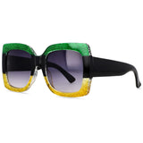 Green Yellow Retro Uv400 Square Vintage Big Frame Sunglasses