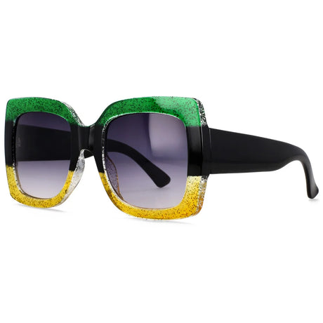 Green Yellow Retro Uv400 Square Vintage Big Frame Sunglasses