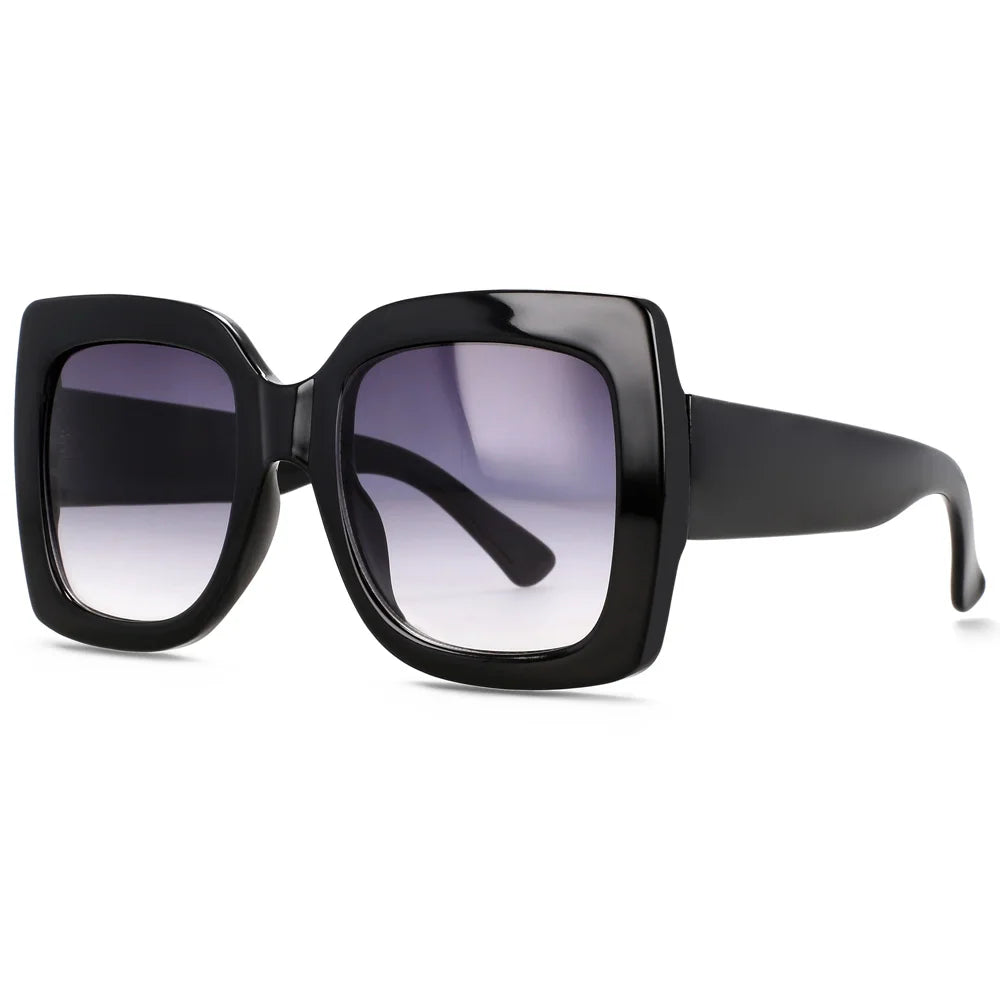 Black Retro Uv400 Square Vintage Big Frame Sunglasses