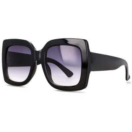 Black Retro Uv400 Square Vintage Big Frame Sunglasses