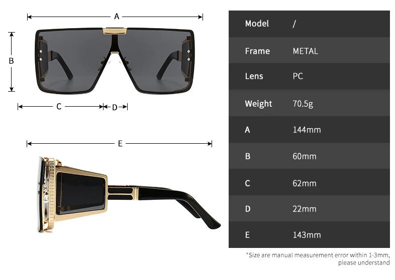 Size of Retro Uv400 Vintage Oversized Sunglasses