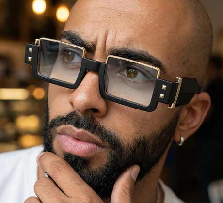 Model using Retro Vintage Gothic Steampunk Rectangle Sunglasses