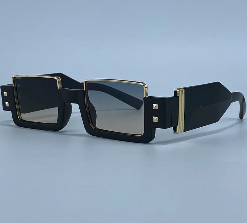 Gold Black Retro Vintage Gothic Steampunk Rectangle Sunglasses