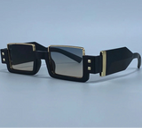 Gold Black Retro Vintage Gothic Steampunk Rectangle Sunglasses