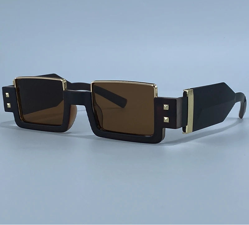 Black Brown Retro Vintage Gothic Steampunk Rectangle Sunglasses