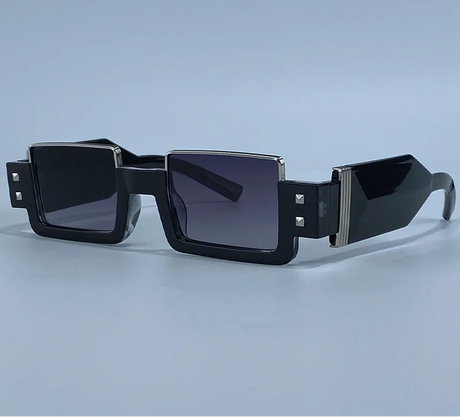 Black Retro Vintage Gothic Steampunk Rectangle Sunglasses